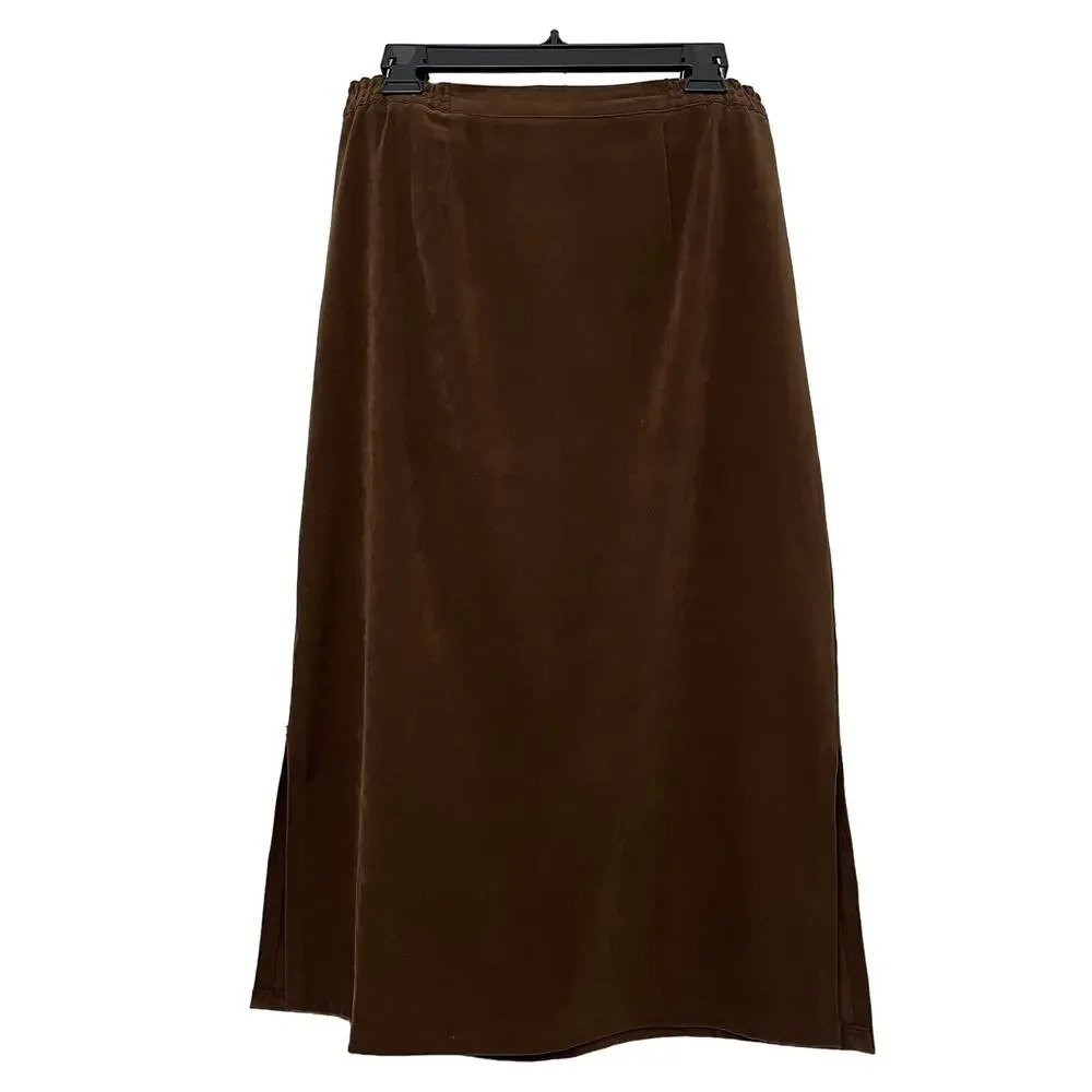 Vintage Faux Suede Maxi Skirt‎ Brown Size Petite Medium Western Boho Cottagecore